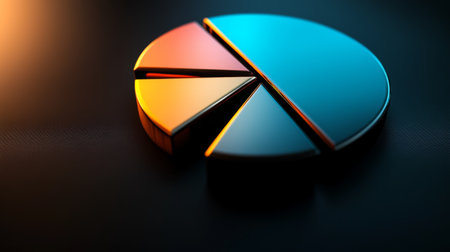 A visually appealing pie chart featuring smooth edges and vibrant colors on a dark surface, perfect for data analysis and business presentations.の素材