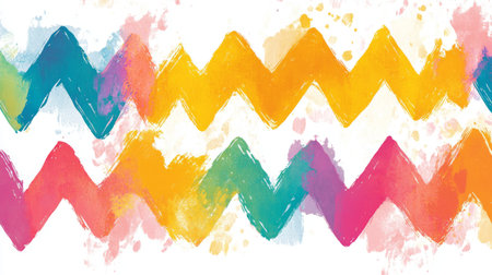 Vibrant abstract design featuring colorful wavy lines and artistic brush strokes. Ideal for backgrounds, decorations, and creative projects.の素材