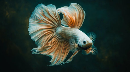 A stunning betta fish showcases its flowing fins and vibrant colors in a dark aquatic environment, capturing the beauty and grace of underwater life.の素材