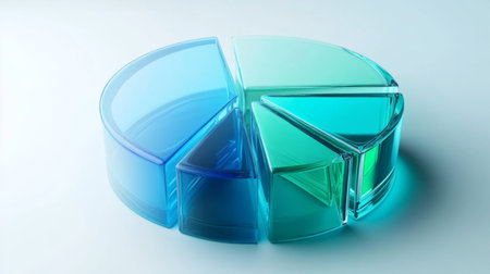 This image features colorful transparent geometric shapes arranged artistically on a soft background, showcasing vibrant blue and green tones that enhance visual appeal.の素材