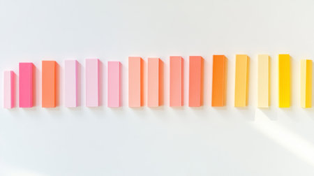 A vibrant arrangement of pastel-colored paper blocks creates a beautiful gradient on a white background, showcasing minimalism and creativity in design.の素材