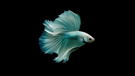 A stunning betta fish showcasing its beautiful flowing fins against a dark background. The vibrant colors and graceful movement emphasize the elegance and charm of this aquatic creature.の素材