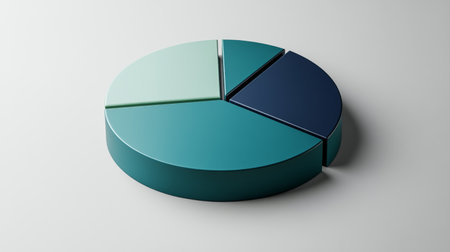 This image features a modern pie chart in three distinct colors, showcasing a creative and abstract design ideal for data visualization and business presentations.の素材