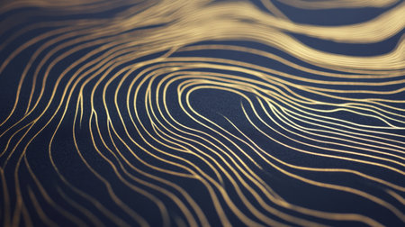 Captivating abstract art featuring elegant gold lines flowing gracefully over a dark background. Ideal for use in modern design projects and decor.の素材