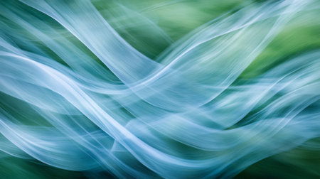 This abstract image features flowing lines in soft blue and green tones, creating a sense of movement and tranquility, perfect for backgrounds or design projects.の素材