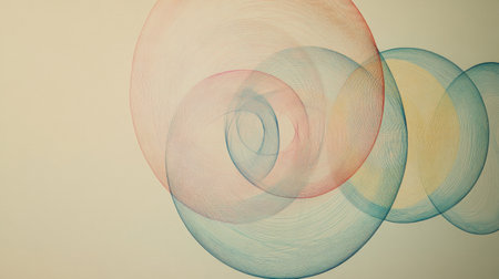 This abstract image features swirling shapes in soft colors, creating a visually engaging composition. The delicate lines and fluid curves evoke a sense of motion and harmony.の素材