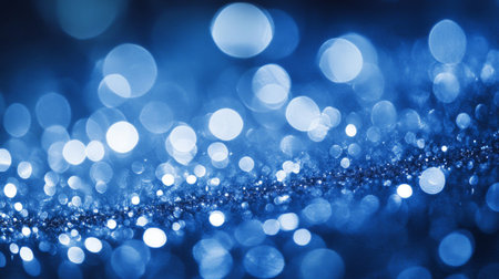 This image features a beautiful blue bokeh background with shimmering lights, creating an enchanting and tranquil atmosphere ideal for various design projects.の素材