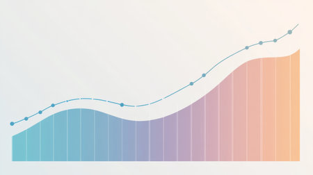 A modern abstract data visualization featuring smooth gradient lines and bars. Ideal for representing growth trends, business analysis, and marketing metrics.の素材