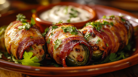 Savor the flavors of crispy bacon-wrapped jalapeの素材