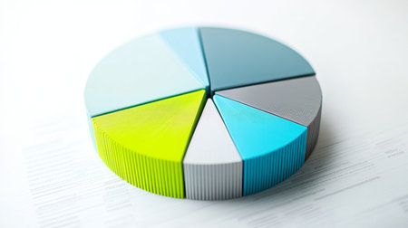 This vibrant circular chart displays distinct colored segments, ideal for illustrating data analysis and metrics in business presentations or reports.の素材