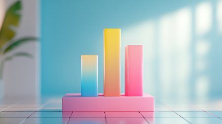 A vibrant and modern bar graph illustration showcasing growth trends in a business environment. This colorful design emphasizes statistics and performance analysis.の素材