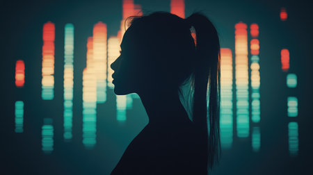 A financial trader analyzes a stock market graph with candlestick patterns, focusing on key points of market movement. The background shows multiple screens with financial data.の素材