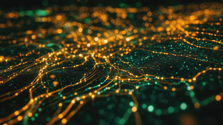 A detailed financial chart with rising stock prices displayed on a screen. Green and red candlesticks show market trends, with digital data and numbers in the background.の素材