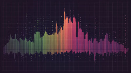 A stunning colorful sound wave visualization illustrating audio frequency patterns. Ideal for projects related to music, audio technology, or digital art.の素材