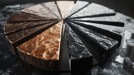 An artistic arrangement of textured metallic segments showcasing modern design and luxury. This unique visual captures contrast and creativity beautifully.の素材