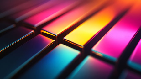 Explore a stunning colorful abstract pattern featuring a glossy surface and vibrant reflections. This image embodies modern design aesthetics with captivating light dynamics.の素材