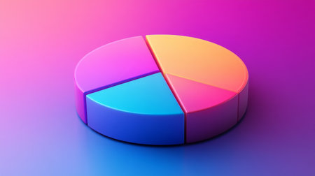 A vibrant pie chart design showing three segments on a colorful gradient background. Ideal for business presentations and data visualization projects.の素材