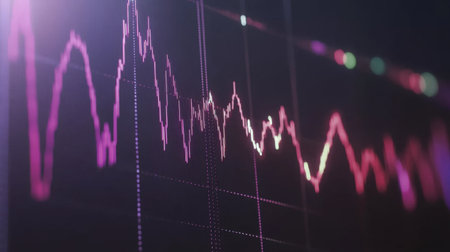 Colorful abstract graph showcasing data trends with fluctuating lines. Ideal for finance and technology themes, emphasizing analysis and visualization.の素材