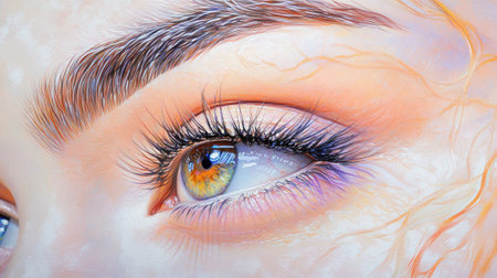 An artistic shot of beautifully groomed eyebrows with a subtle arch, framed by long, luscious eyelashes, creating an elegant and captivating gazeの素材