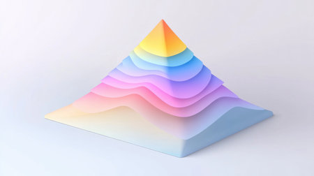 A D pyramid chart with smooth gradients, each level representing business strategy steps, displayed against a minimalist backgroundの素材