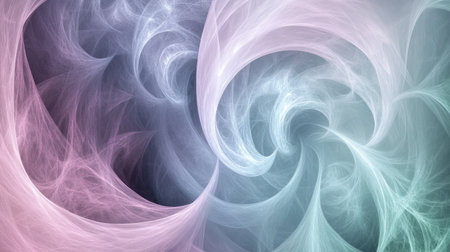 A tranquil scene showcasing soft pastel swirls of pink, lavender, and mint, blending harmoniously to create a serene abstract background ideal for calming designsの素材