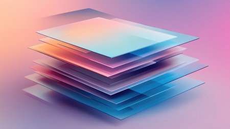 Layered D area graphs in gradient colors, stacked and overlapping to create a sense of depth and complex data representationの素材