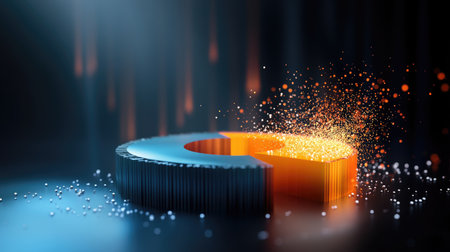 A dynamic D pie chart with spinning segments, surrounded by floating data points, symbolizing real-time business insights and modern data visualization techniques.の素材