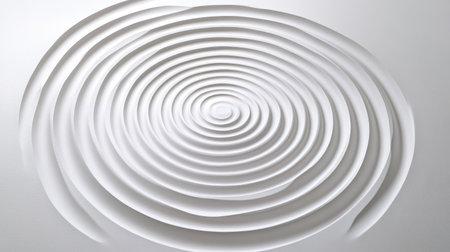 Concentric circles in various shades, layered to form a ripple-like pattern on a smooth white surface, symbolizing movement and energyの素材