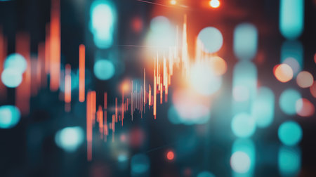 A creative composition featuring a stock market graph overlaid on a blurred city skyline, symbolizing the connection between urban development and financial growth.の素材