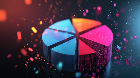 A conceptual image of a D pie chart being transformed into different shapes, symbolizing the versatility of data visualization in analytics and business strategies.の素材