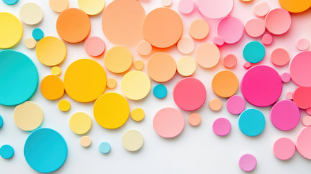 A close-up of a bubble chart with variously sized circles in bright colors, arranged on a clean white background, symbolizing data categories and volume.の素材
