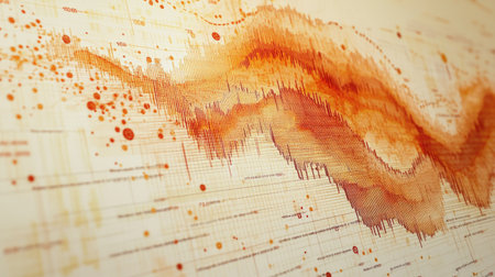 A close-up of a financial line graph displaying a significant upward trend, with marked data points and annotations highlighting key market movements.の素材