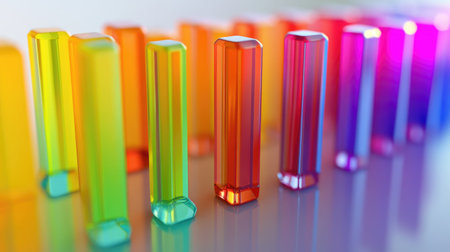 A colorful bar chart representing stock performance over time, with various heights and vibrant colors, set against a clean, professional backdrop.の素材