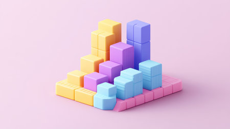A visually appealing stacked area chart representing stock performance, with varying colors illustrating different segments, on a neutral background.の素材