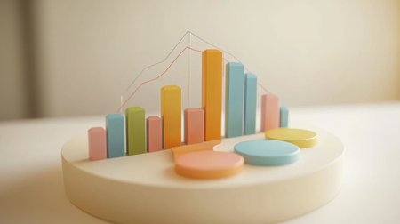 A visually appealing stacked area chart representing stock performance, with varying colors illustrating different segments, on a neutral background.の素材