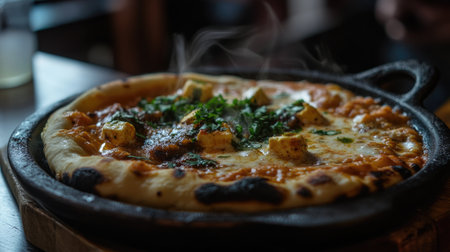 A spicy, hot plate of hot buttered naan paired with a rich and creamy paneer makhani.の素材