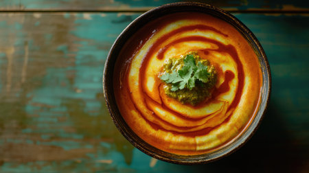 A vibrant, spicy bowl of hot masala dosa served with sambhar and coconut chutney on the side.の素材