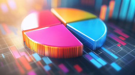 A D financial pie chart with expanding segments, reflecting the growth of different financial sectors in a thriving economy.の素材