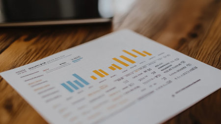A detailed financial report with a line graph demonstrating the growth of investments and portfolio returns.の素材