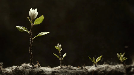 A time-lapse of a small seed sprouting into a young tree, showing the stages of growth in nature.の素材