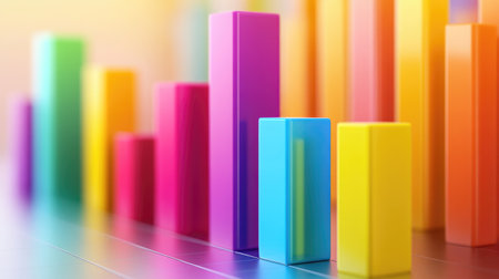 A colorful D bar chart showing monthly sales figures, with each bar standing at different heights, cast against a subtle gradient backdrop for contrast.の素材