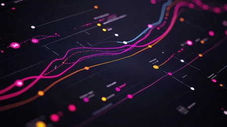 A close-up of a financial line graph displaying a significant upward trend, with marked data points and annotations highlighting key market movements.の素材
