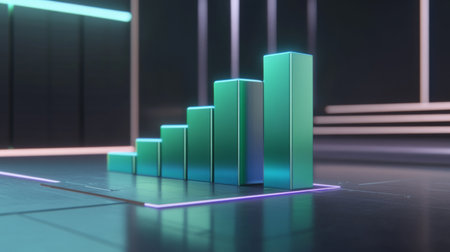This modern 3D bar graph features a minimalistic design, showcasing data growth and analysis. Ideal for presentations, reports, and financial visuals.の素材