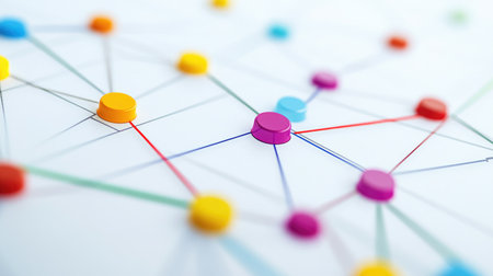 A close-up of a bubble chart with variously sized circles in bright colors, arranged on a clean white background, symbolizing data categories and volume.の素材