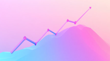 A line graph with a rising trend, highlighted data points, and a gradient background, representing growth and success in financial or business data.の素材