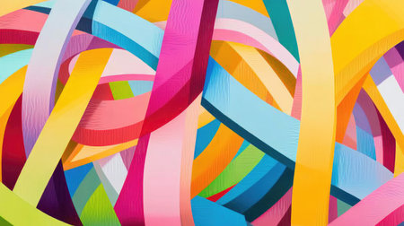 A vibrant abstract composition featuring colorful, intertwining lines creating a dynamic and energetic visual effect, perfect for modern design themes.の素材
