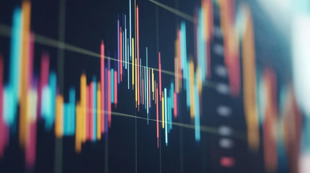 This image showcases a colorful financial chart displaying various trends and data points. Ideal for representing economic analysis, trading insights, and investment strategies.の素材