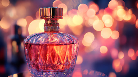 A beautifully crafted vintage perfume bottle radiates elegance, set against a dreamy bokeh background. Perfect for beauty and lifestyle themes.の素材