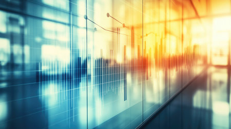 A gradient-colored bar graph with subtle shadows and reflections, giving a professional, clean look for data analysis in business settings.の素材