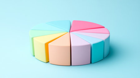 An elegant D pie chart with soft curves and a pastel color palette, showcasing different data points in a harmonious and visually appealing manner.の素材